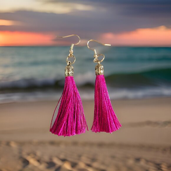 Pink Tassel Earrings~ New! - Picture 2 of 2